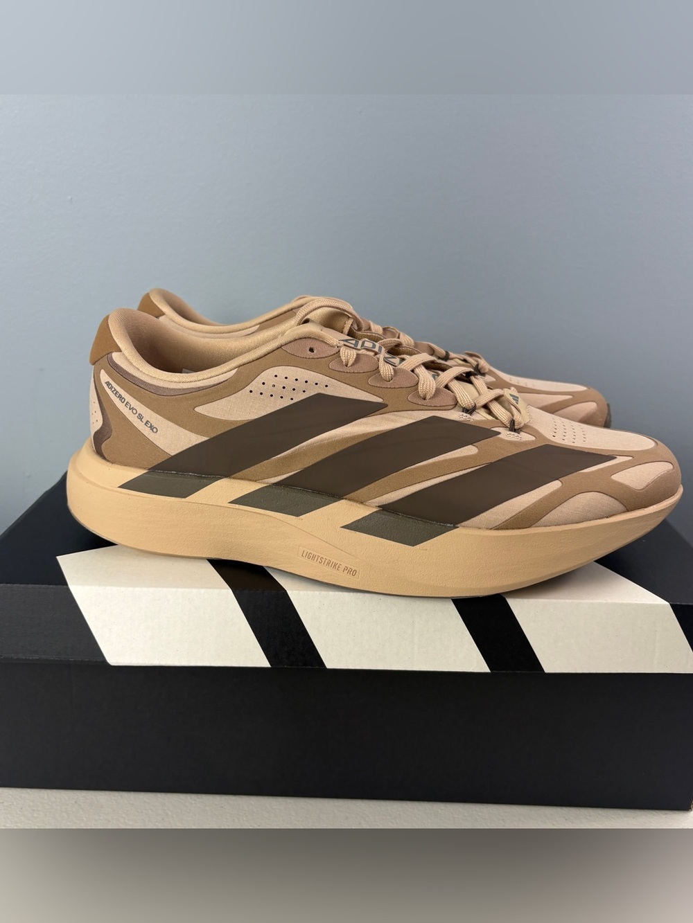 Adidas Adizero EVO SL EXO Suede Sneaker Running Shoes Beige KI2685 Men's Sz